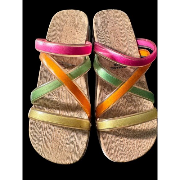 Vtg Y2K Coaster Chunky Heel Platform Sandals Size 8 Retro Strappy 2000s Rainbow - Picture 5 of 9
